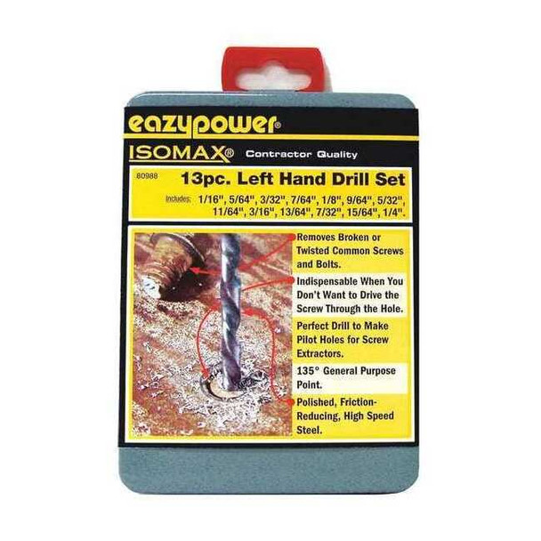 Eazypower Left Hand Drill Set, 1/16-1/4, 13 pcs. 80988