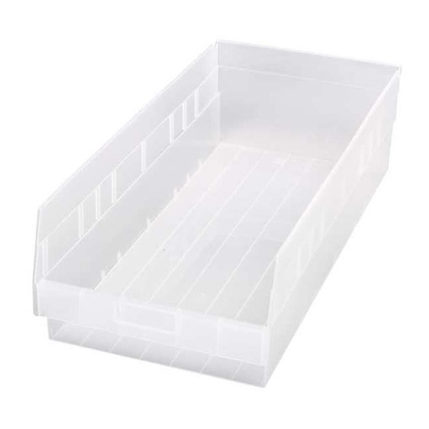 Shelf Storage Bin, Polypropylene, Clear, 6 in H, 11 1/8 in W, 23 5/8 in L