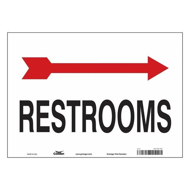 Condor RESTROOMS, 14 in W x 10 in H, Horizontal Rectangle, Vinyl, 473Y70 473Y70