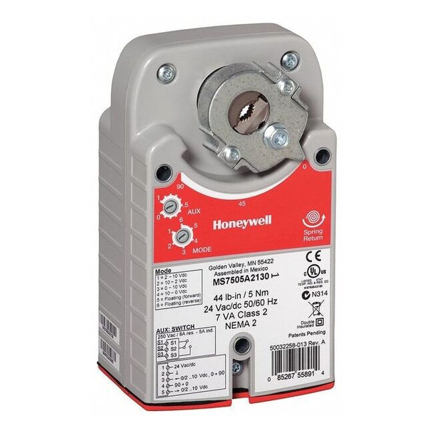 Honeywell Actuator,Damper&Valve,44 in lb,24V AC/DC MS7505A2130/U