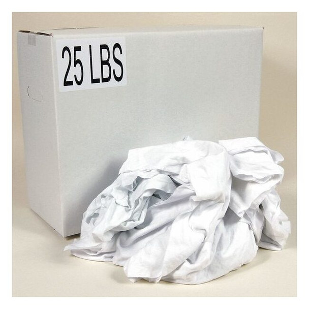 Recycled Cotton Sheeting Cloth Rags, Sizes Vary, White, 25 lbs