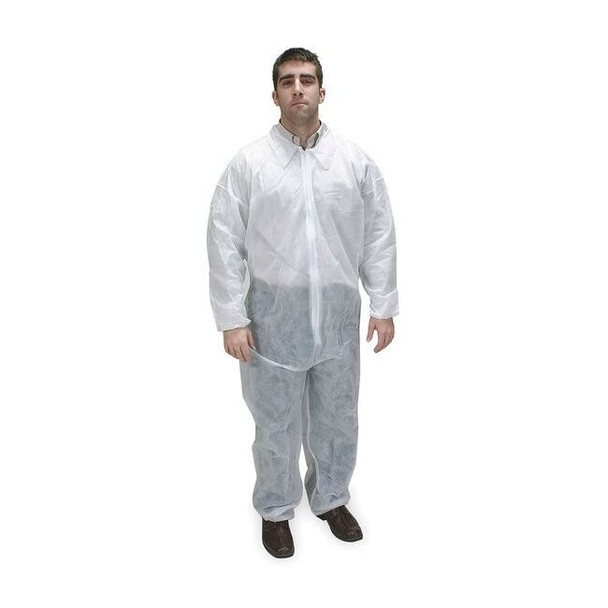 Condor Collared Disposable Coveralls, L, White, polypropylene, zipper 2KTL2