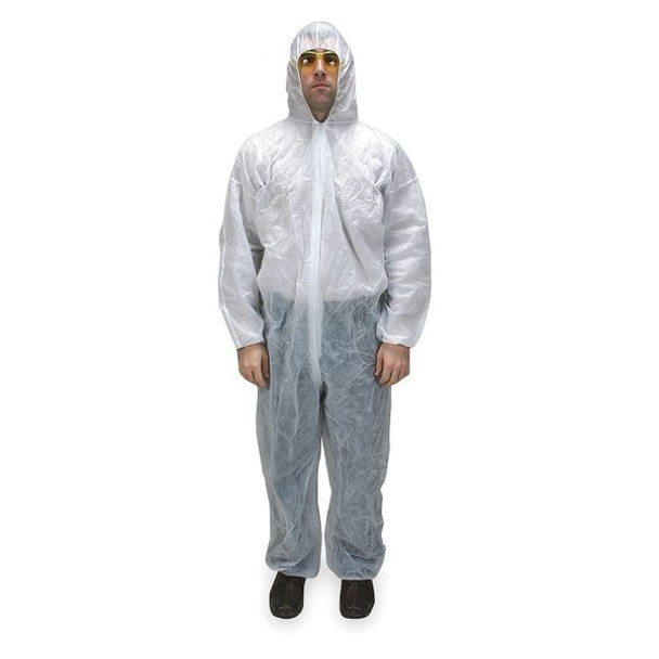Condor Hooded Disposable Coveralls, Xl, White, polypropylene, zipper 2KTN2