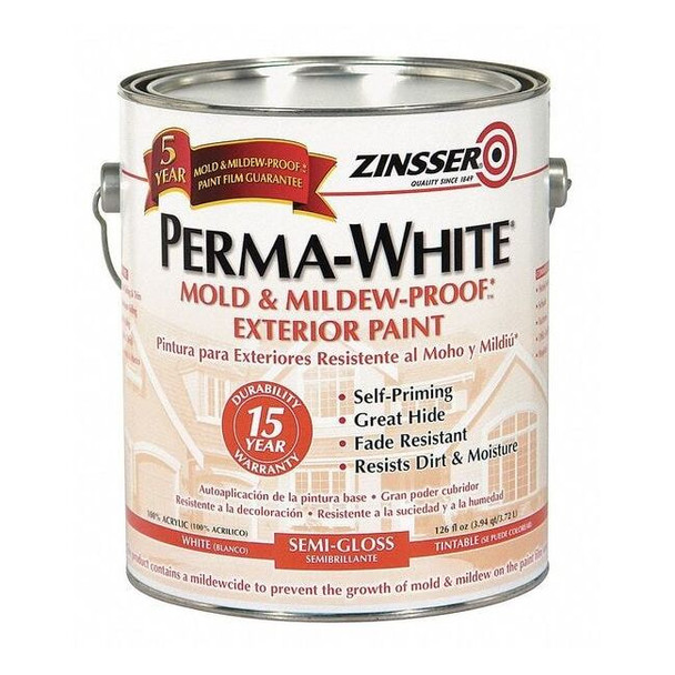 Zinsser Interior/Exterior Paint, Semi-gloss, Water Base, White, 1 gal 3131