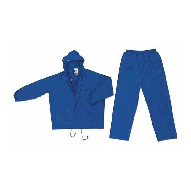 Mcr Safety 2-Piece Rainsuit, PVC, 0.18 mil Thick, Attached, Blue, 3XL 7032X3