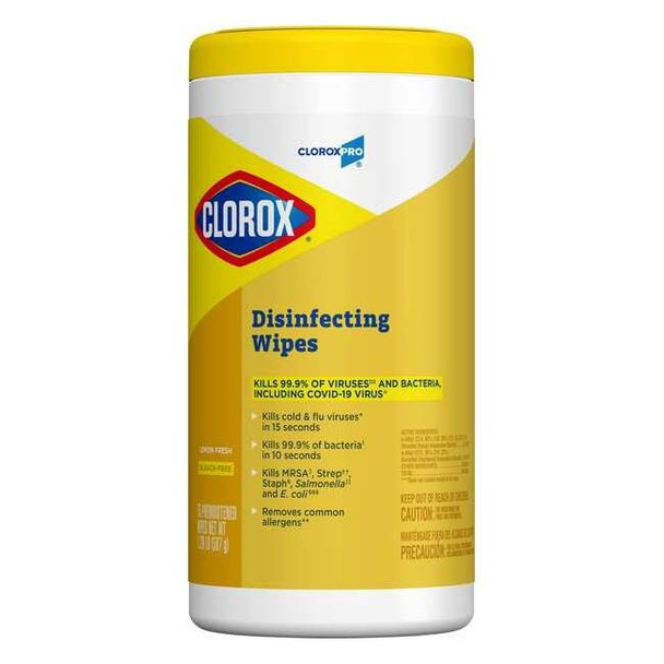 Disinfecting Wipes, 75 Wipe Canister, 7 in x 8 in Wipes, Lemon, White, PK6
