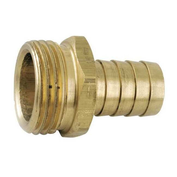 Barbed Hose Fitting, 3/4" Tube OD, 3/4 in Pipe Size, Brass