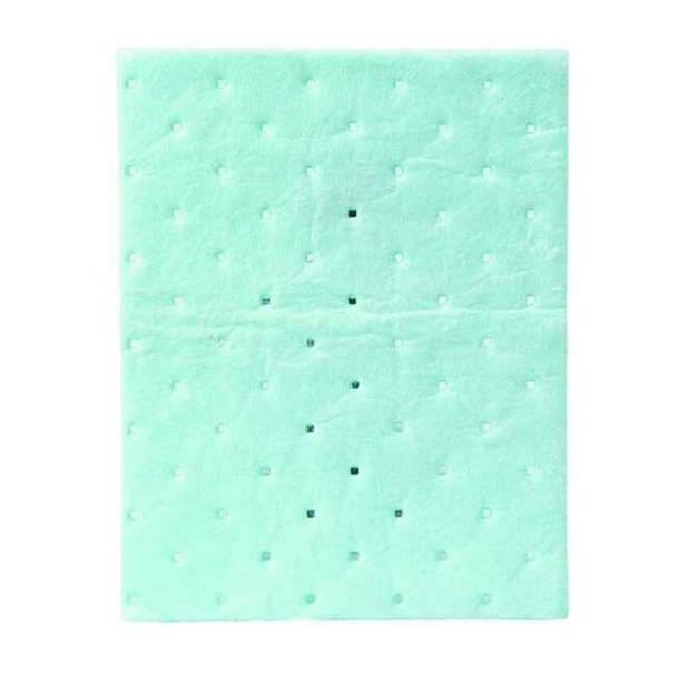 Sorbent Pad, 5 gal, 7 1/2 in x 10 in, Harsh Chemicals, Green, 100 PK