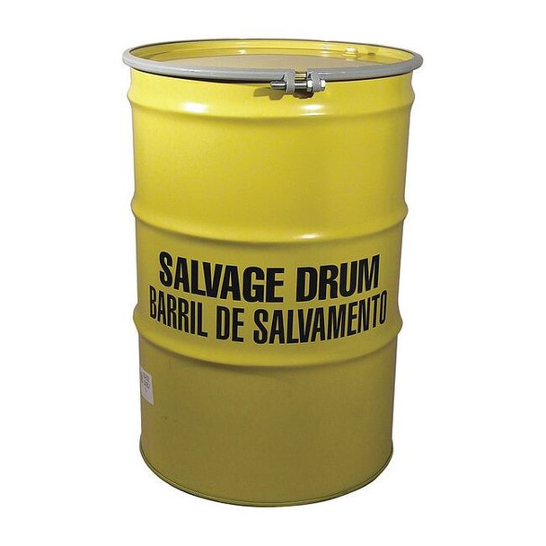 Manufacturer Varies Open Head Salvage Drum, Steel, 85 gal, Lined, Yellow 2616P