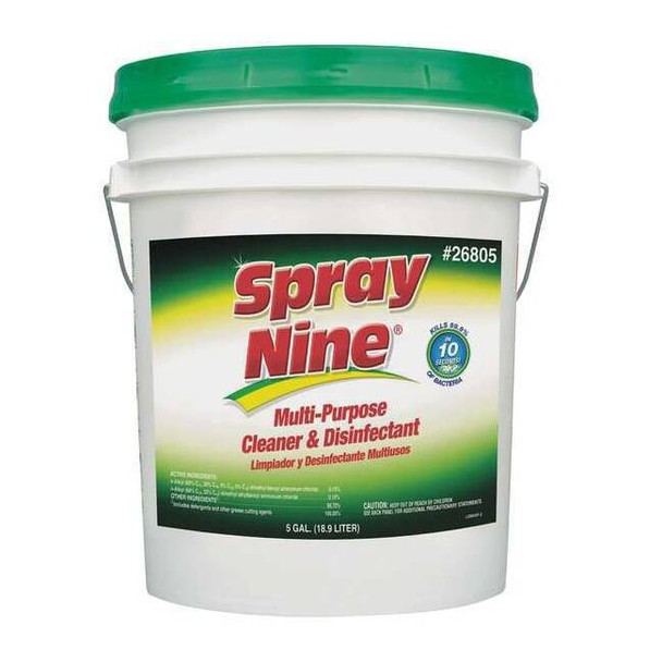 Spray Nine Cleaner and Disinfectant, 5 gal. Pail, citrus, Clear 26805