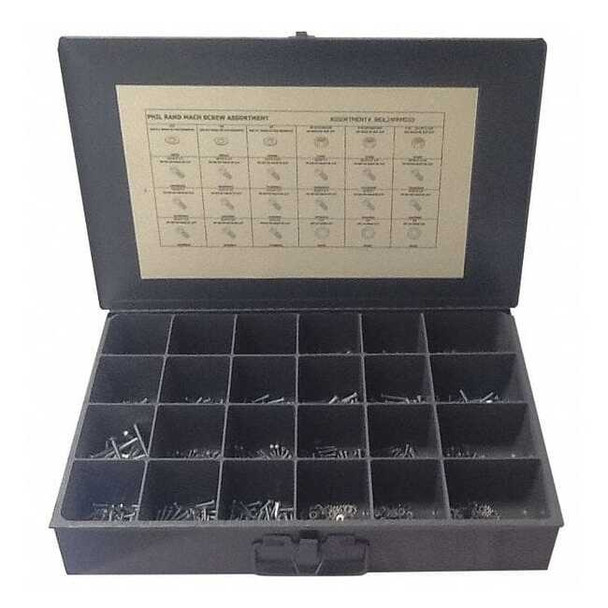 Nut and Screw Assortment, #6-32 to 1/4"-20, Low Carbon Steel, Zinc Plated