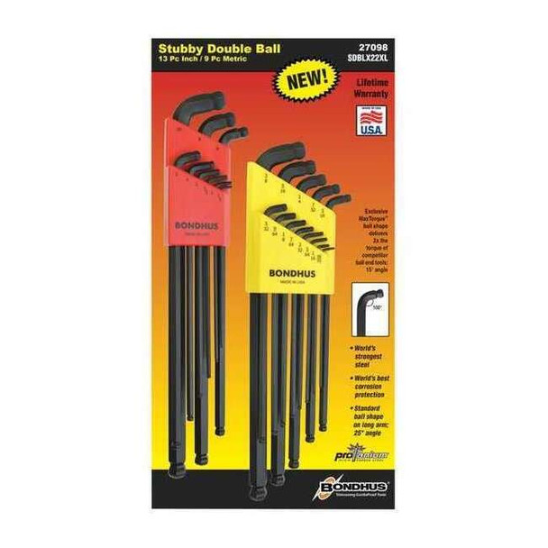 Bondhus 22 Piece Metric/SAE L-Shape Hex Key Set, 27098 27098