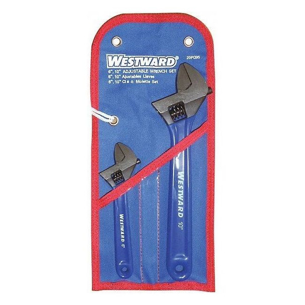 Westward Adj. Wrench Set,6", 10",Black,2 Pc. 20PG95