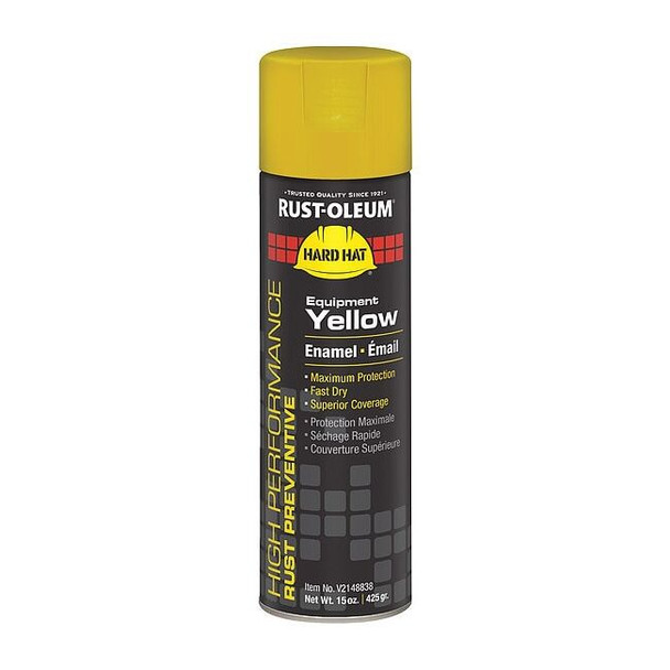 Rust Preventative Spray Paint, Equipment Yellow, Gloss, Solvent, 15 oz