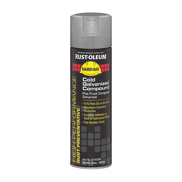 Rust Preventative Spray Paint, Hard Hat, Cold Galvanizing Compound, 20 oz, Flat
