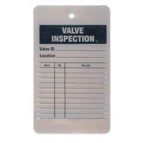 Tag, Valve Inspection, Aluminum, 5 in H x 3 in W, White, Rectangle, 25 PK