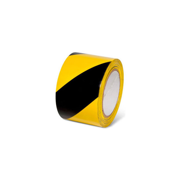 Global Industrial Striped Hazard Warning Tape 3""W x 108'L 5 Mil Black/Yellow 1