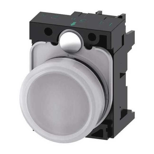 Siemens Pilot Light Complete,Round Shape,White 3SU1102-6AA60-1AA0
