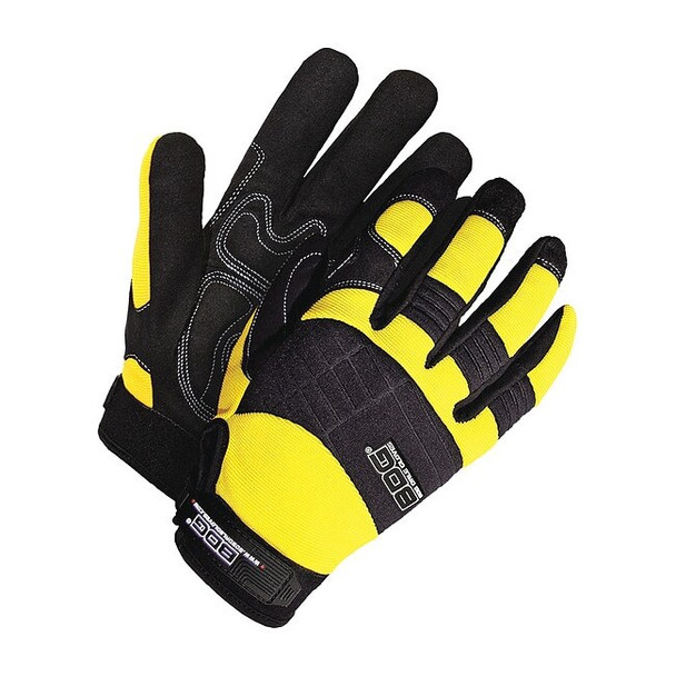 X-Site Mechanics Gloves, Synthetic Leather Palm, Spandex Back, L, Black/Yellow