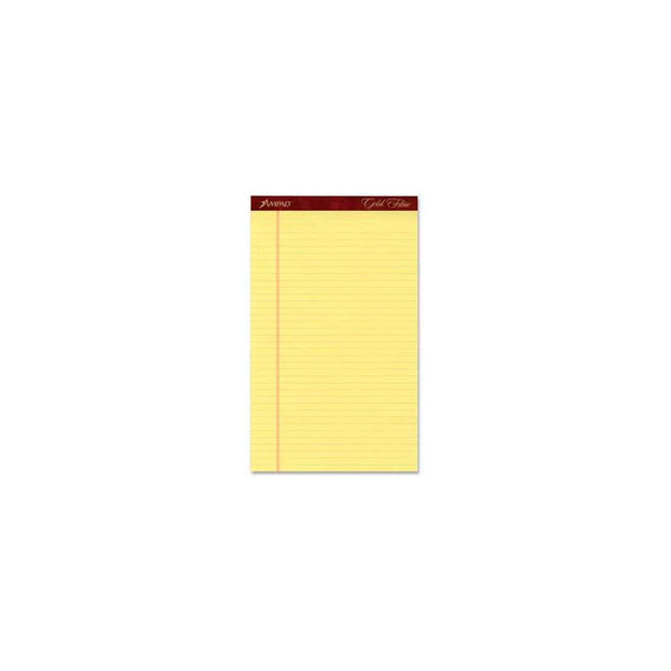Esselte Gold Fibre Pad 8-1/2"" x 14"" Wide Ruled Canary 50 Sheets/Pad 12 Pads/Pa