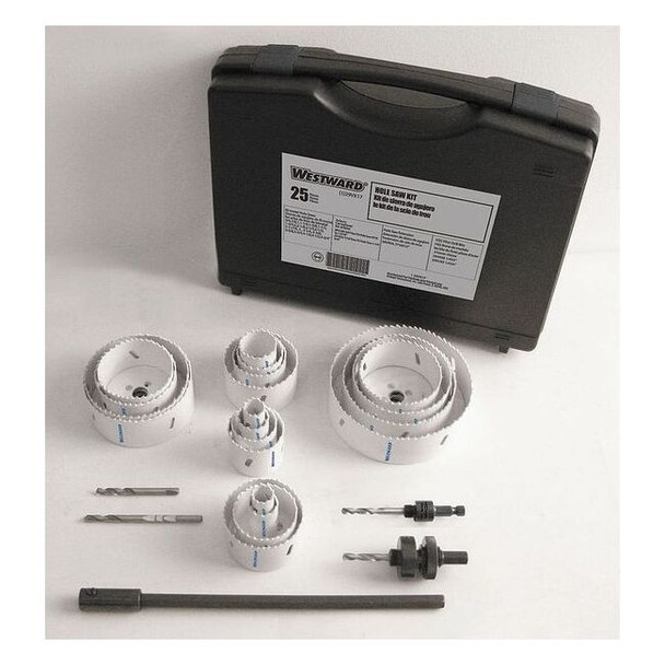 Westward Hole Saw Kit,25pcs,Sizes:0.75"-4.75" 29VX17