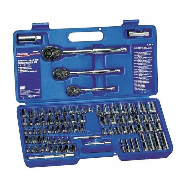 Westward 89 pc Socket Wrench Set, 1/4 in, 3/8 in, 1/2 in Drive Sizes 4PM18
