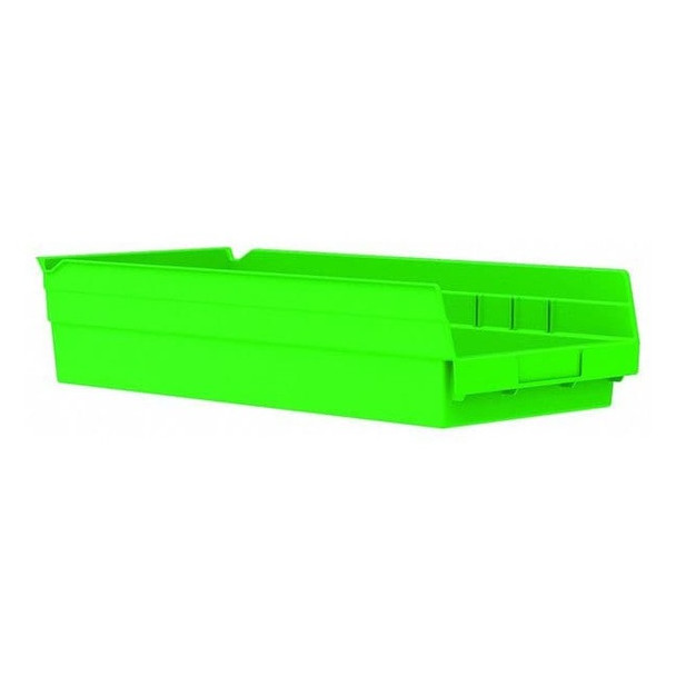 Shelf Storage Bin, Plastic, Green, 4 in H, 8 3/8 in W, 17 7/8 in L
