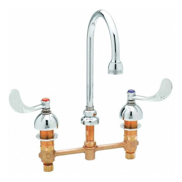 T&s Brass Gooseneck Kitchen/Bathroom Faucet, Manual, 8" Mount, 3 Hole B-2866-04