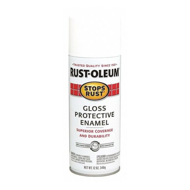 Rust-Oleum Spray Paint, White, Gloss, Solvent, 12 oz 7792830