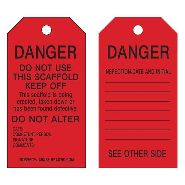 Tag, Inspection, Polyester, 5 3/4 in H x 3 in W, Black on Red, Rectangle, 10 PK