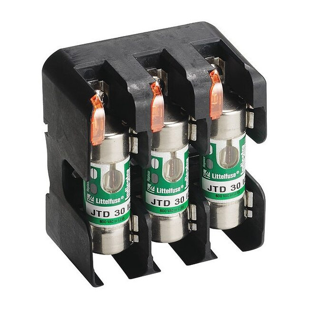 Open Fuse Block, 31 to 60A Amp Range, 600V AC/DC Volt Rating, 3 Poles, Box Lug