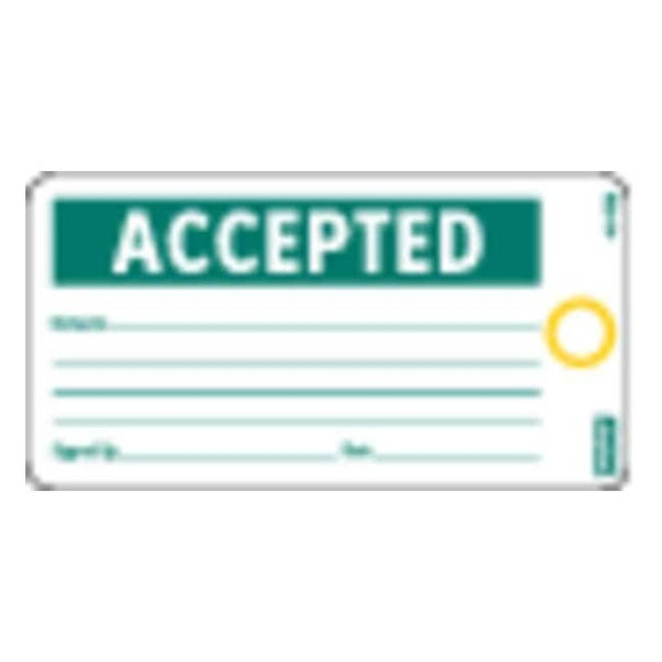 Tag, Accepted, Cardstock, 5 3/4 in H x 2 7/8 in W, White, Rectangle, 25 PK