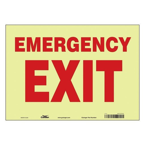 Condor Exit Sign, Vinyl, 14" W, 10" H, Emergency Exit, White 467P93