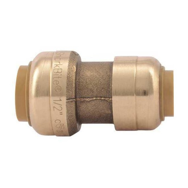 Push-Fit Coupling Fitting, 3/8 in x 1/2 in Tube Size, Brass, Brass