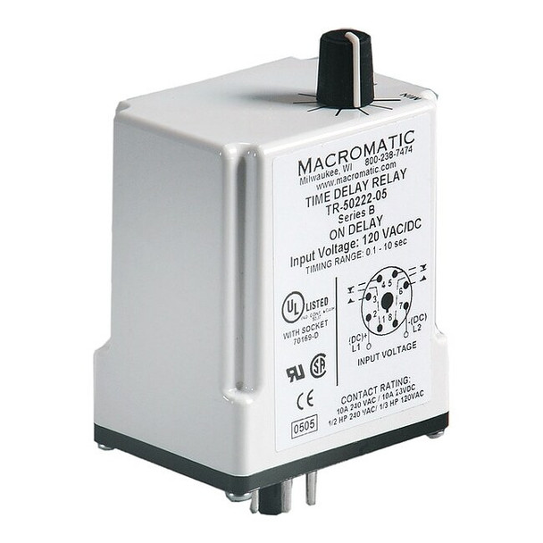 Single Function Time Delay Relay, Octal, On Delay, 1 Functions 120V AC/DC, DPDT