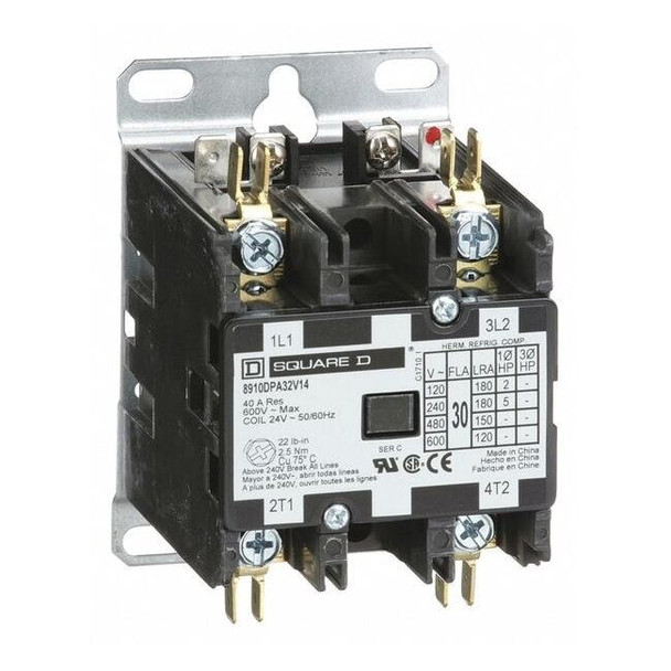 Definite Purpose Magnetic Contactor, 24V AC, 2 P, Non-Reversing, 1 Phase