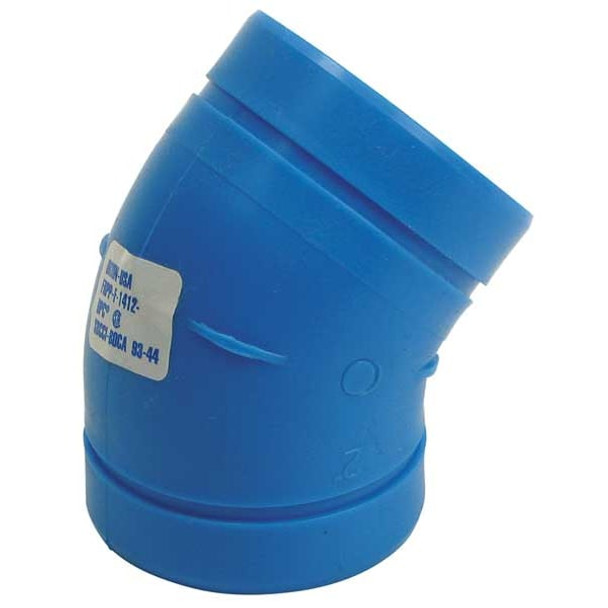 45 Degree Elbow, Polypropylene, 1-1/2", Schedule 40, 80 psi Max Pressure