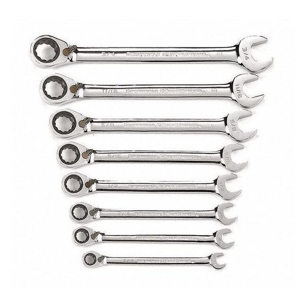 8 Piece 72-Tooth 12 Point Reversible Ratcheting Combination SAE Wrench Set