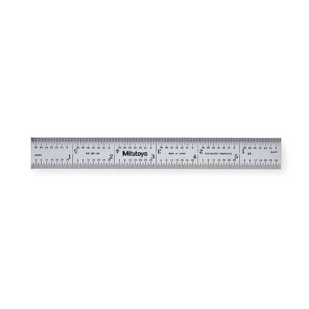 Mitutoyo Steel Rule,Rigid,6x3/4 In,8/16/32/64ths 182-101