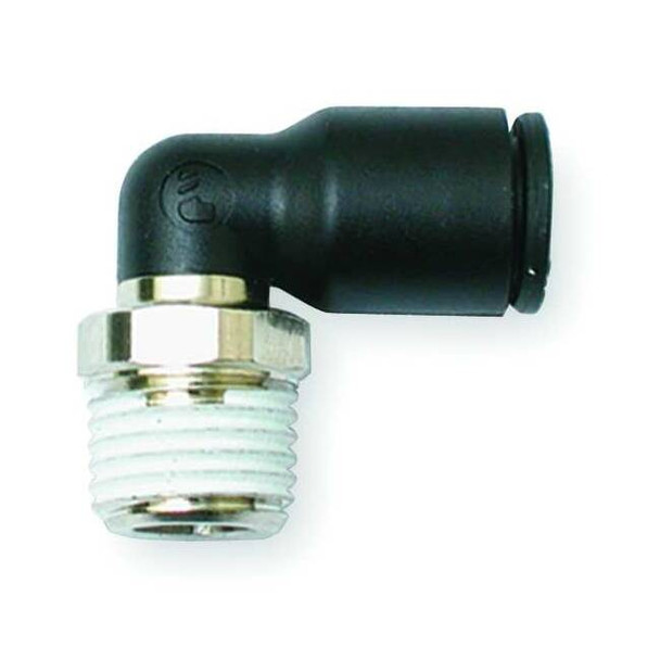 Push-Fit Elbow Fitting, 16mm Tube Size, Fiberglass-Reinforced Nylon, Black