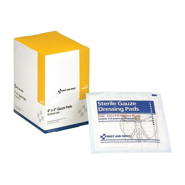 First Aid Only Gauze Pad, Sterile, White, 4 in.W, PK50 J213