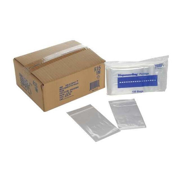 Reclosable Bag, Zip Seal, 5 in L, 3 in W, 4 mil Thick, Polyethylene, Clear