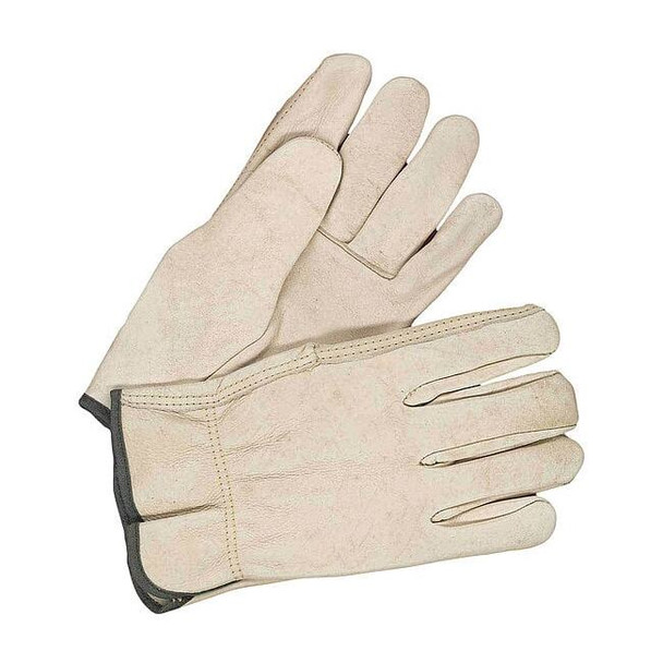 Leather Drivers Gloves, Shirred Slip-On Cuff, Straight Thumb, Tan, L, 1 PR