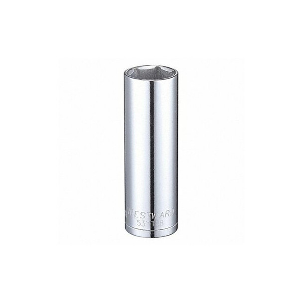 WESTWARD 3/8 in Drive, 15mm Hex Metric Socket, 6 Points,  Steel, Chrome, 15 mm