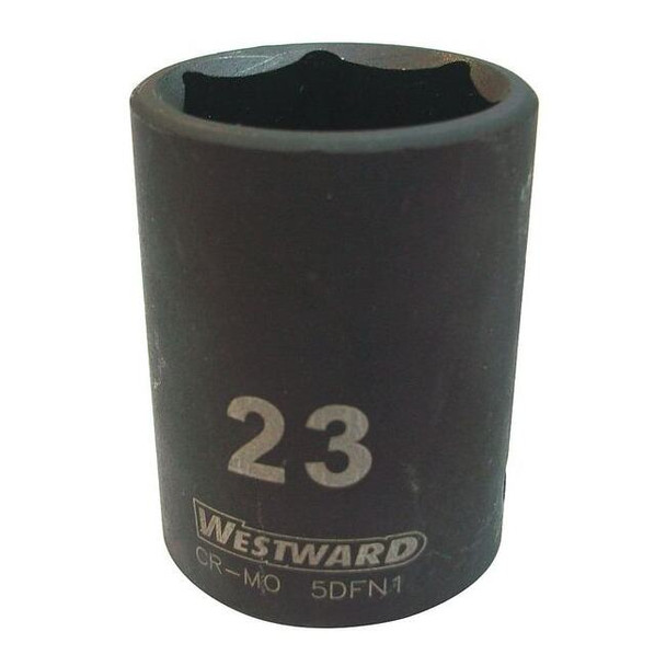 WESTWARD 1/2 in Drive Impact Socket Standard Socket, Black Oxide, Steel,23 mm