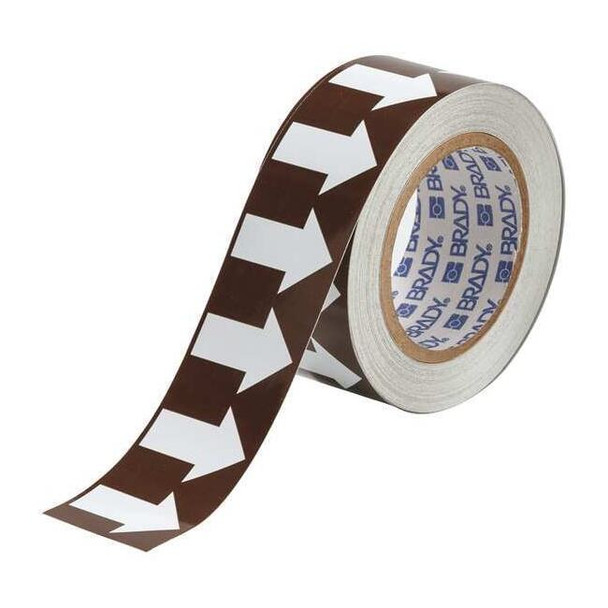 Arrow Tape, Vinyl, 2 in W x 90 ft. L, Adhesive Mounting, White/Brown