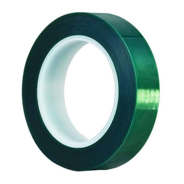 Film Tape, 3/8 in W x 72 yd L, 3.3 mil Thick, Green, Silicone Adhesive