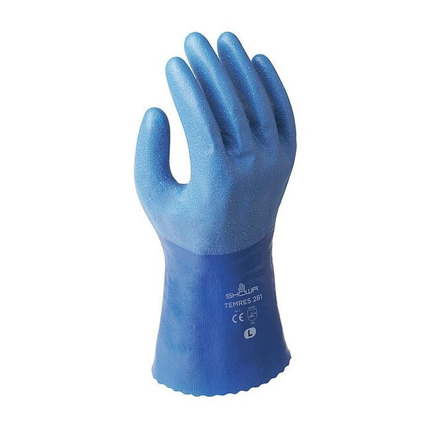 Chemical Resistant Gloves, Polyurethane, 10 3/4 in L, 19 mil, Blue, M, 1 PR