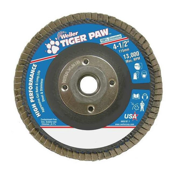 Weiler Flap Disc,Type 29,4-1/2in. dia., 36 Grit 98803