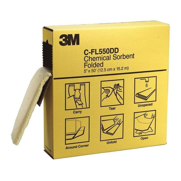 3m Sorbent Roll, 44 gal, 5 in x 600 in, Harsh Chemicals, Gray C-FL550DD/P-F2001
